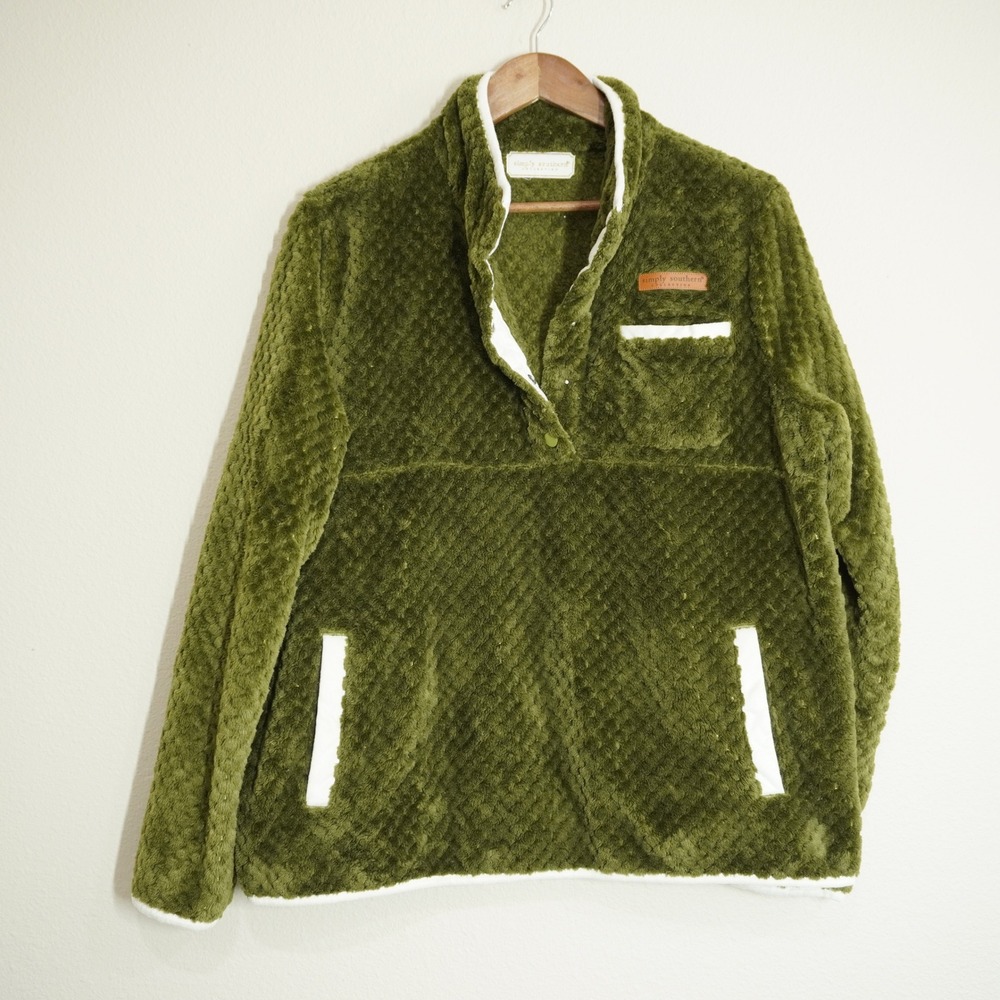 Simply Southern Women's Size Large Fleece Pullover Green Quilted Sherpa